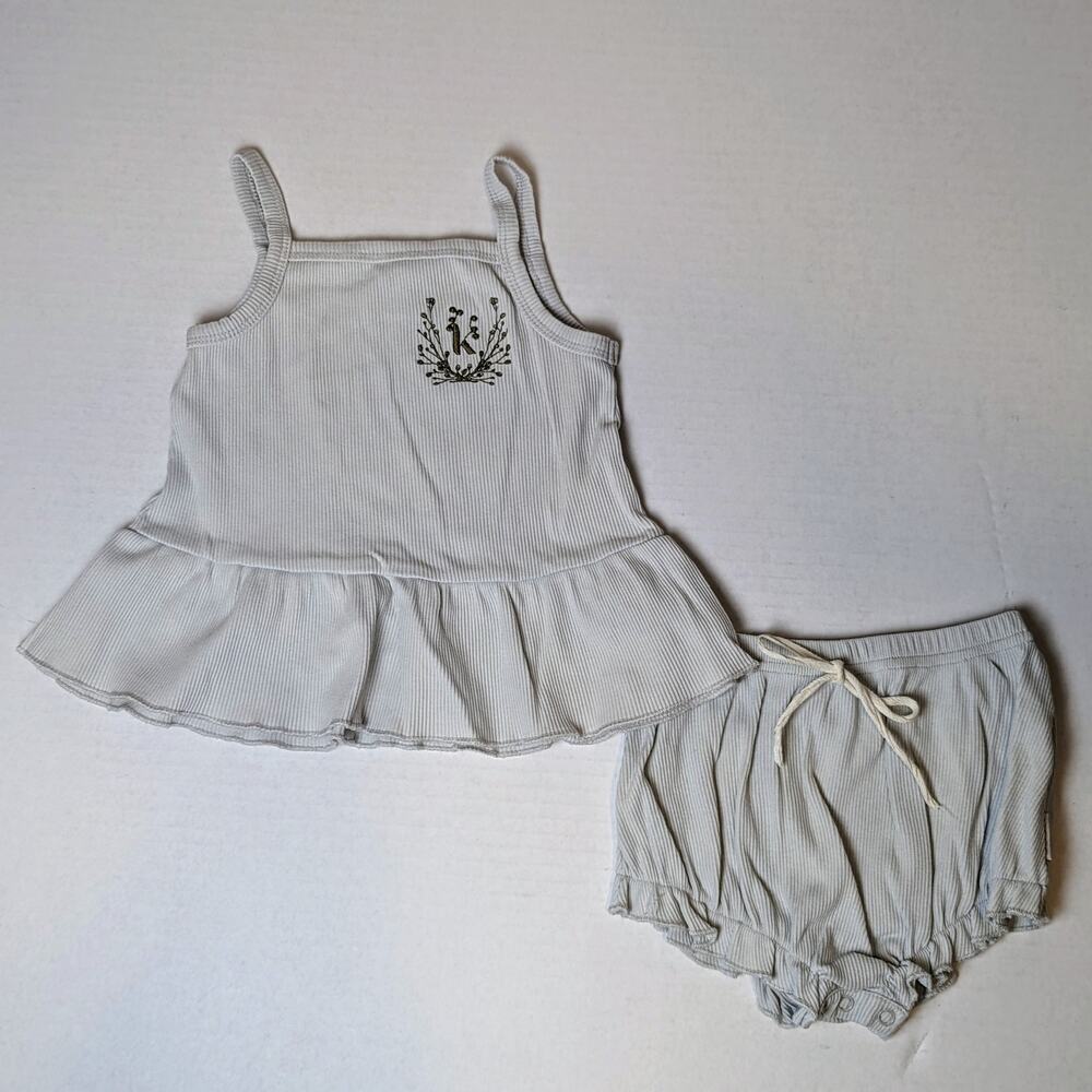 Karibou Ruby Cotton Rib Tank Top & Bloomer Set Size 1 Year Sky Blue Embroidered